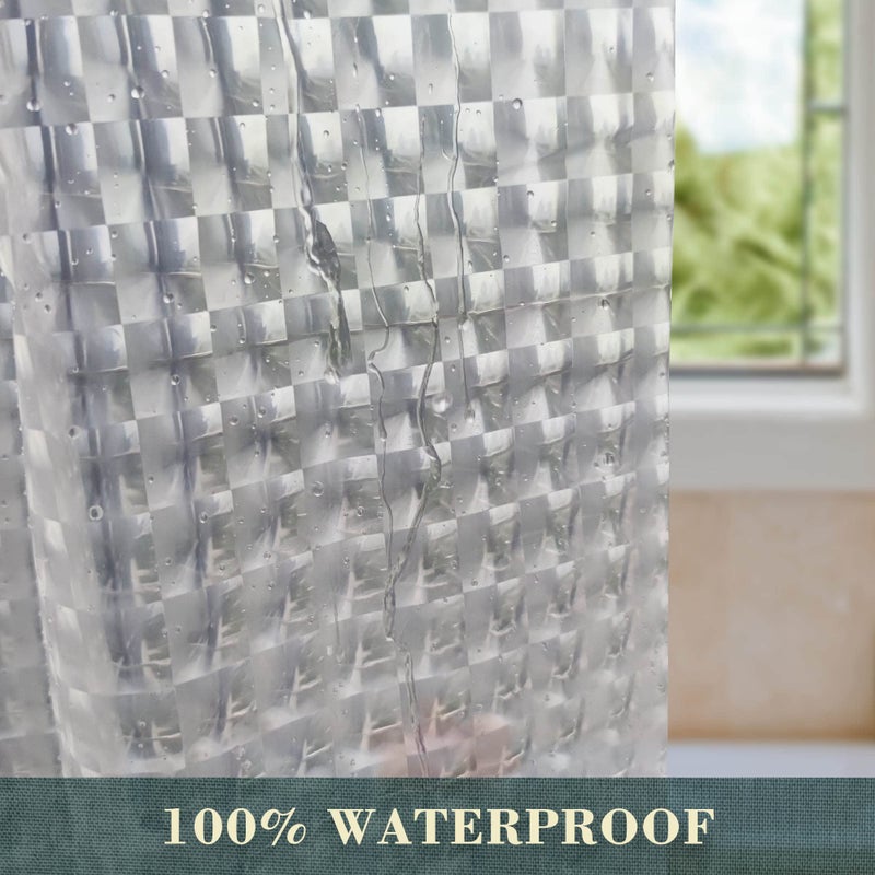 ABLUEN No Hook Shower Curtain or Liner - 8G Heavy Duty Grid Bathroom Shower Curtain No Hooks Required, Waterproof Plastic & PVC Free, Standard Size 71 x 74, Square - Image 3